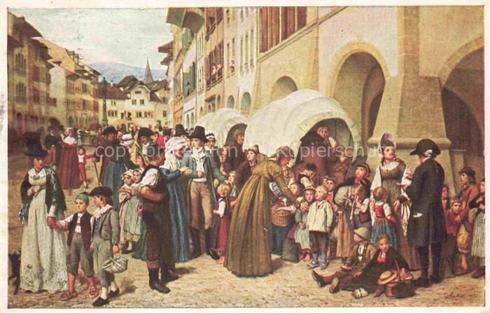 ANKER Albert (1831-1910) Kuenstlerkarte Schweiz Die Stanser Kinder in Munten