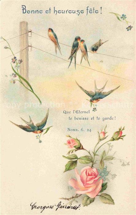 Schwalben Swallow Hirondelle Golondria Voegel Birds Oiseaux Litho Bonne et heure