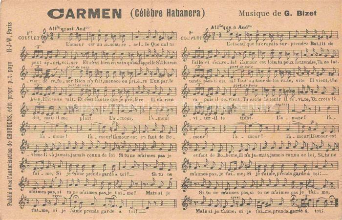 CARMEN Georges Bizet Oper Opera-- Gelebre Habanera G. Bizet Liederkarte