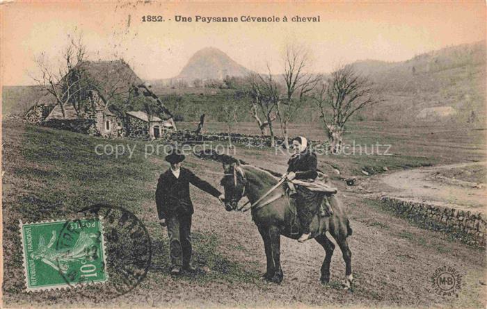 Esel Donkey Ane Burro Asno Asino-- Une Paysanne Cevenola a cheval