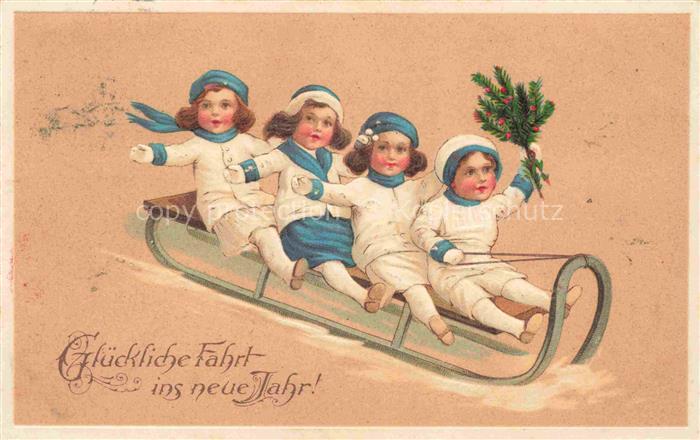 Bob Bobsport Bobsleigh Traineaux Rennschlitten-- Glueckwunsch Fahrt neue Jahr