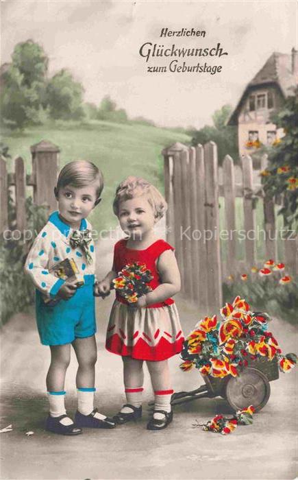 Foto Amag Nr. 64669/3 Kinder Schubkarre Blumen