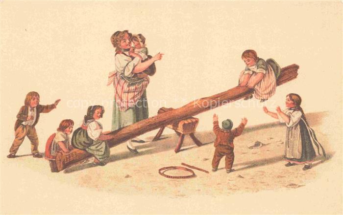 MIND Gottfried (1768-1814) Kuenstlerlitho Spielende Kinder Wippe