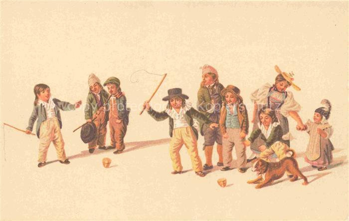 MIND Gottfried (1768-1814) Kuenstlerlitho Spielende Kinder Hund