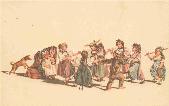 MIND Gottfried (1768-1814) Kuenstlerlitho Spielende Kinder Hund