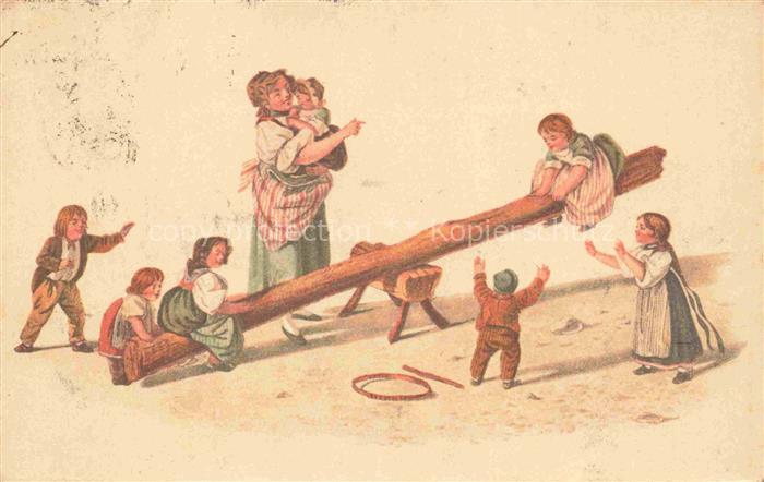 MIND Gottfried (1768-1814) Kuenstlerlitho Spielende Kinder Wippe
