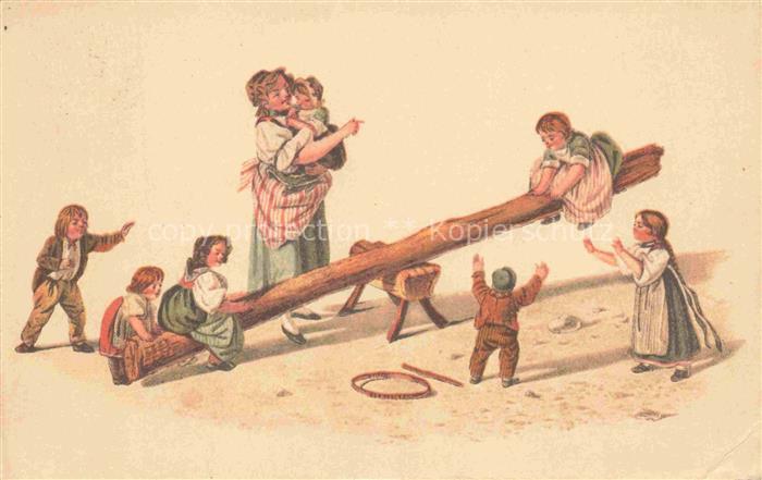 MIND Gottfried (1768-1814) Kuenstlerlitho Spielende Kinder Wippe