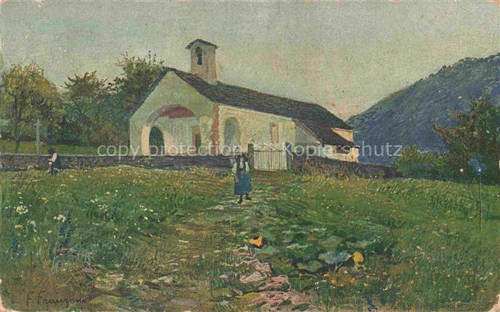 FRANZONI Filippo (1857-1911) Kuenstlerkarte Schweiz Kirche von Maggia
