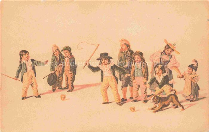 MIND Gottfried (1768-1814) Kuenstlerlitho Spielende Kinder Hund