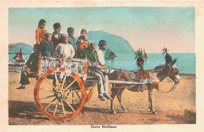 Esel Donkey Ane Burro Asno Asino-- Carro Siciliano