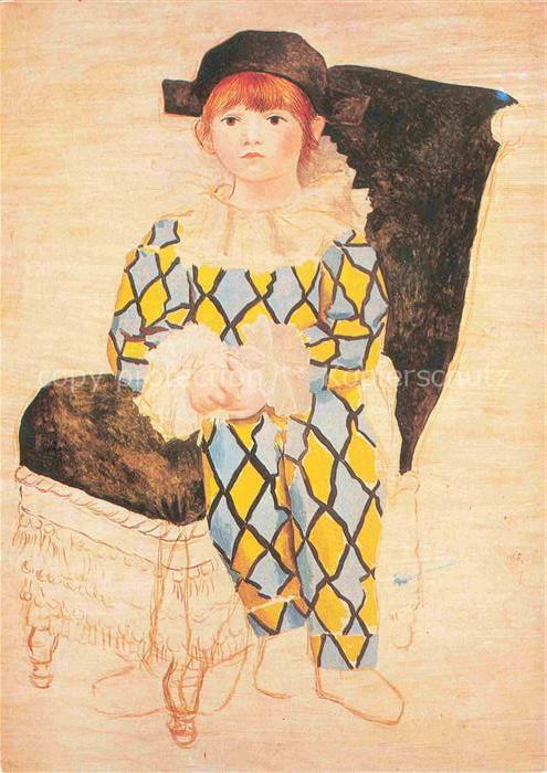 PICAssO Pablo (1881-1973) Kuenstlerkarte Paul als Harlekin