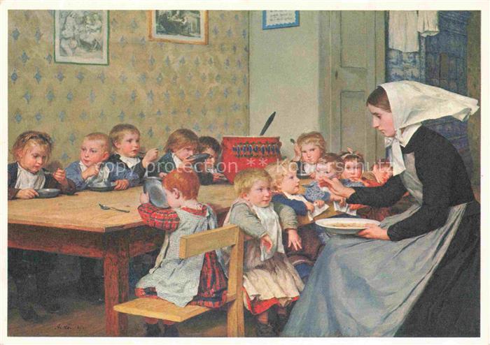ANKER Albert (1831-1910) Kuenstlerkarte Schweiz Die Kinderkrippe