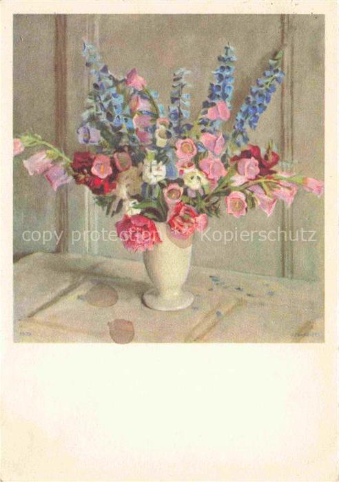 PERRELET P. Kuenstlerkarte St Legier Rittersporn und Glockenblumen