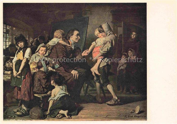 GROB K. (1828-1904) Kuenstlerkarte Muenchen Pestalozzi in Stans