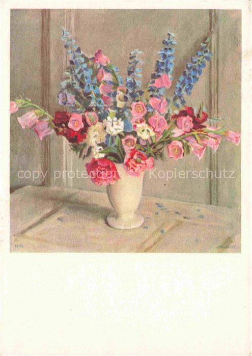 PERRELET P. Kuenstlerkarte St Legier Rittersporn und Glockenblume