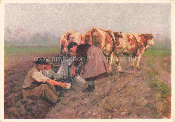 BACHMANN Hans (1852-1917) Kuenstlerkarte Rast auf dem Felde