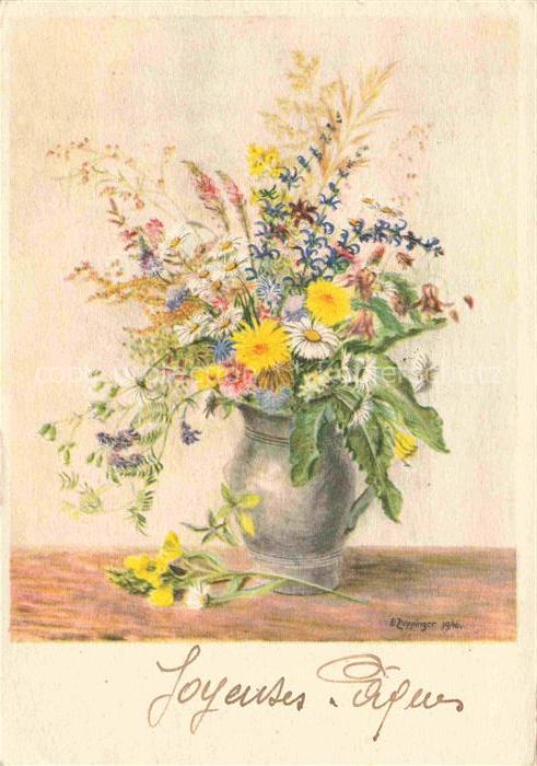 ZUPPINGER Ernst Kuenstlerkarte Muralto Feldblumenstrauss