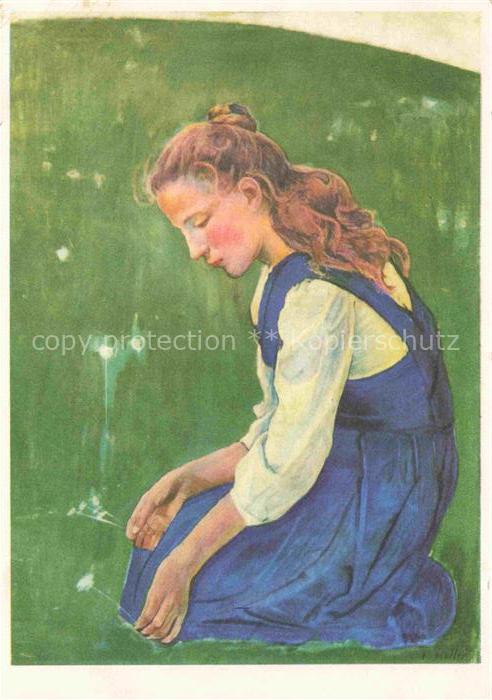 HODLER Ferdinand (1853-1918) Kuenstlerkarte Knieendes Maedchen