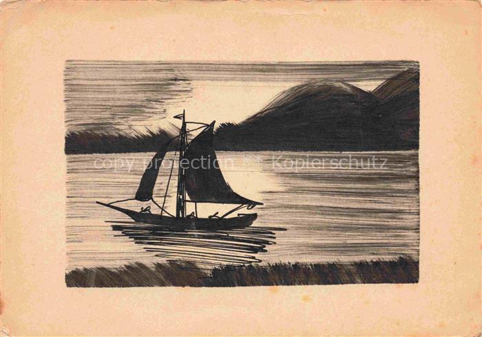Handgemalt hand-painted peint-a-la-main pintado-a-mano-- Segelboot