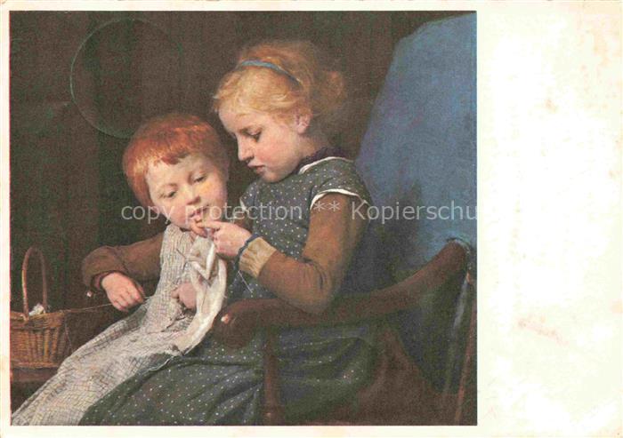 ANKER Albert (1831-1910) Kuenstlerkarte Schweiz Die Strickstunde