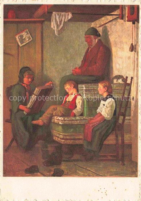 ANKER Albert (1831-1910) Kuenstlerkarte Schweiz Sonntag Nachmittag