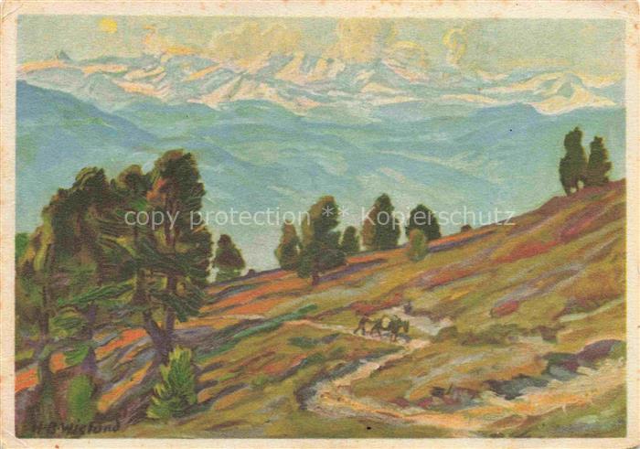 WIELAND Hans Beat Kuenstlerkarte Schweiz Ein Sommertag Wallis