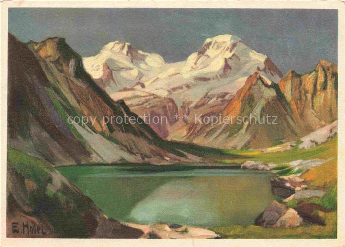 HODEL Ernst (1881-1955) Kuenstlerkarte Luzern Bergsee