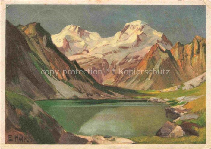 HODEL Ernst (1881-1955) Kuenstlerkarte Luzern Bergsee