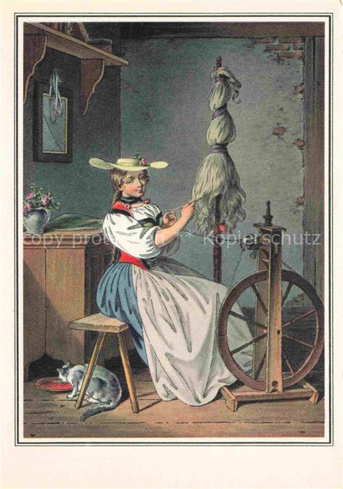 FREUDENBERGER S. (1745-1801) Kuenstlerkarte Schweiz Die Spinnerin