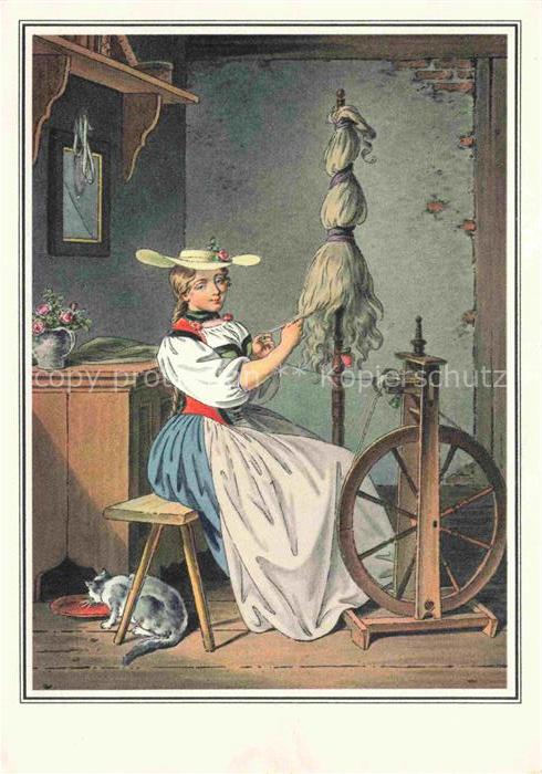 FREUDENBERGER S. (1745-1801) Kuenstlerkarte Schweiz Die Spinnerin