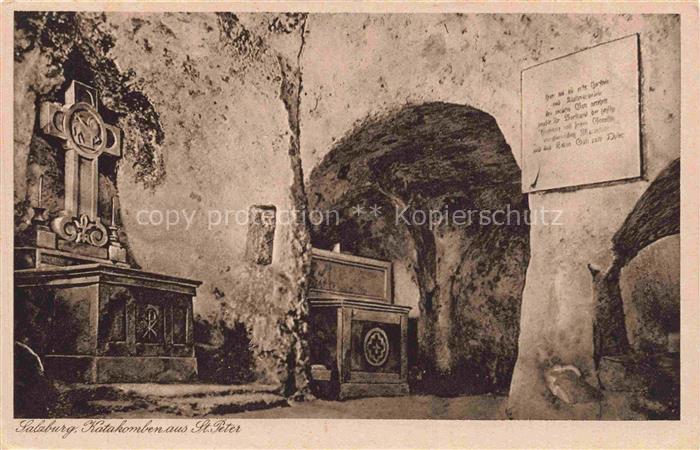 SALZBURG AT Katakomben St-Peter Grabmale Kreuz Hoehle Inschrift Felsenraum