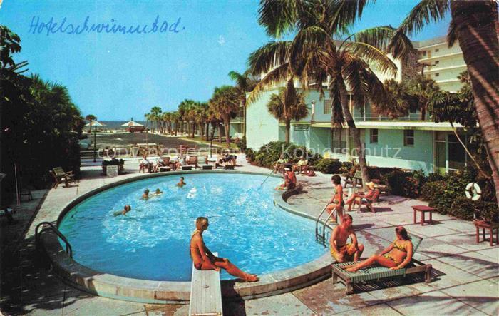 Sarasota Florida USA Suntide-Hotel-Court Schwimmbad Pool Palmen Lido-Beach Badeg