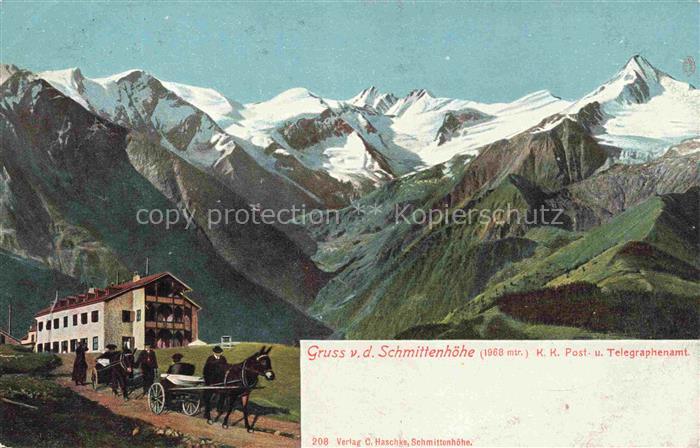 Schmittenhoehe Zell am See AT K-K-Post-Telegraphenamt Alpen Gletscher Pferdewage