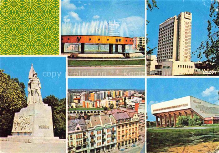 Temesvar Timisoara Brunnen Hotel-Continental Soldat-Denkmal Hochhaeuser Plattenb