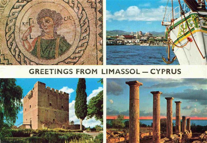Limassol Cyprus Mosaik Hafen Segelboot Kolossi-Burg Saeulen Apollon-Tempel Ruine