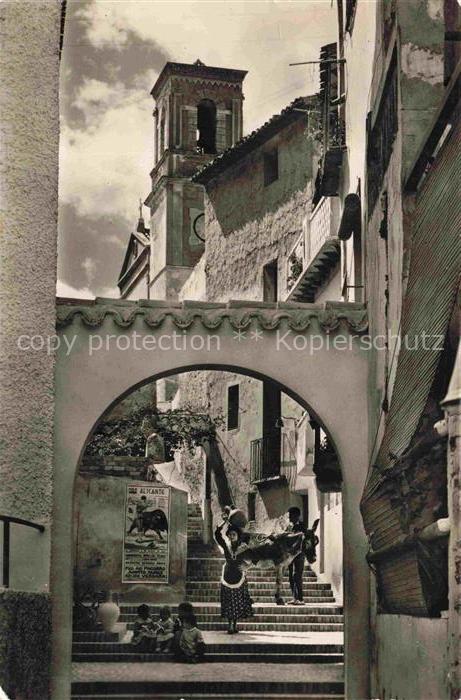 BENIDORM ES Calle-de-Gato Katzengasse Torbogen Kirchturm Treppe Esel Kinder Alts