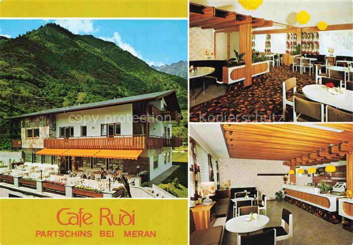 Partschins Parcines Merano Bolzano IT Cafe-Rudi Eisdiele Gaststaette Terrasse In