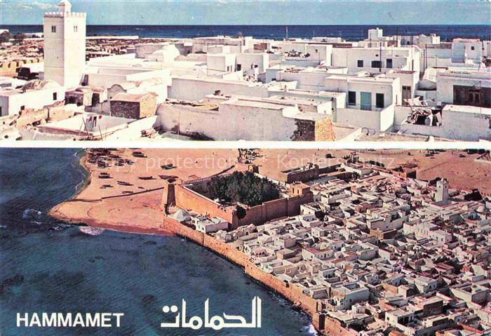 Hammamet Tunesie Medina Kasbah Luftaufnahme Meer Festungsmauer Minarett Weisse-G
