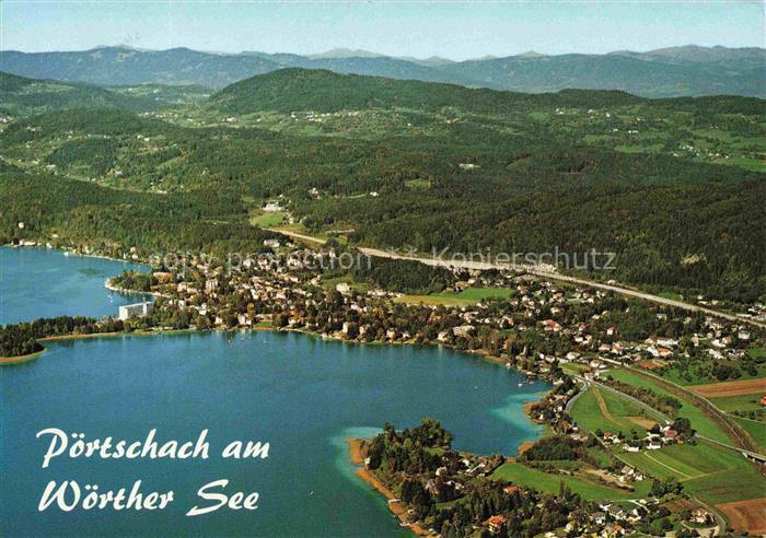 Poertschach Woerthersee Kaernten AT Woerther-See Fliegeraufnahme Alpensee Kurort