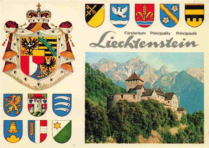LIECHTENSTEIN FueRSTENTUM Staatswappen Gemeindewappen Schloss-Vaduz Wappen-Balze