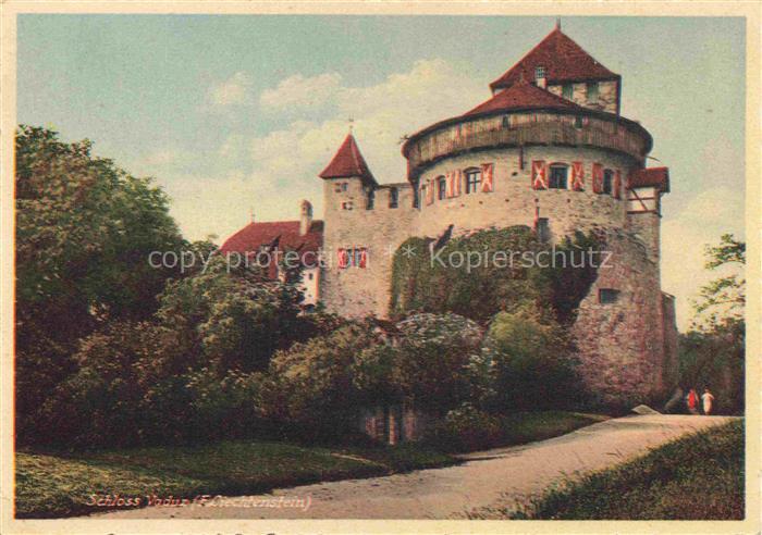 Vaduz Liechtenstein FL Schloss-Vaduz Rundturm Burgmauer Burgweg Handkoloriert