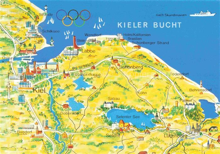 KIEL CITY Kieler-Bucht Karte Laboe Schoenberg Selent Luetjenburg Nord-Ostsee-Ka