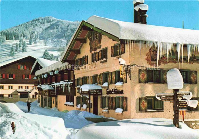 Oberstaufen Oberallgaeu Bayern Metzgerei Wegweiser Winterlandschaft Schnee Eisza