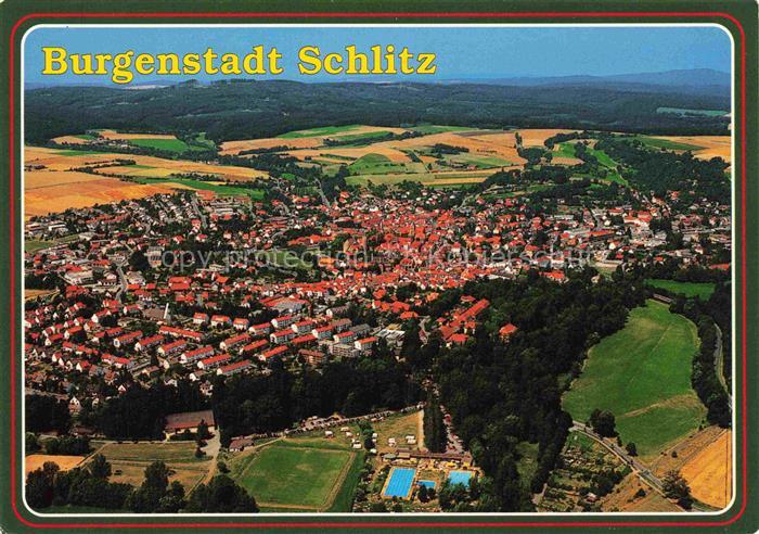 Schlitz Hessen Burgenstadt Stadtpanorama Freibad Felder Huegel