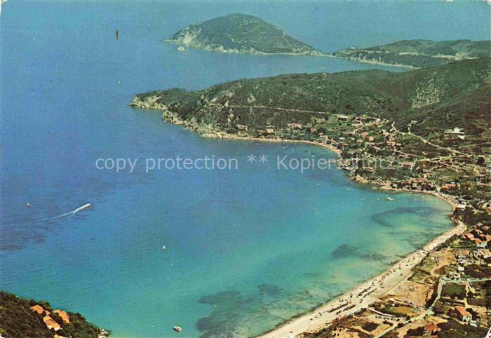 ELBA Isola Toscana IT Golfo-della-Biodola Bucht Strand Meer Huegel Kueste Boote