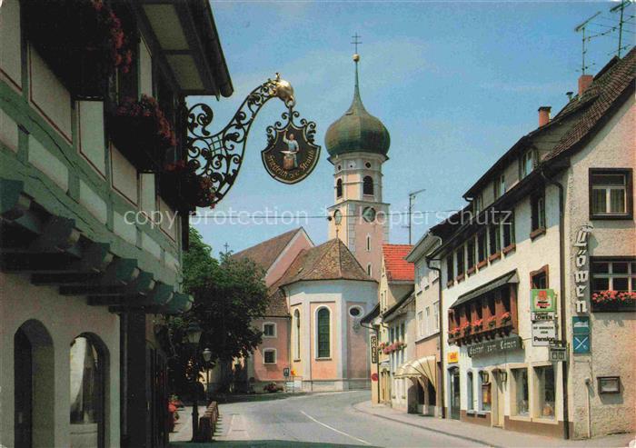 Allensbach Bodensee Konstanz BW Zwiebelturm Kirche Hauptstrasse Loewen Gasthof B