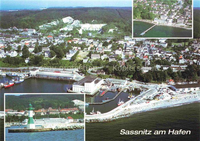 SAssNITZ Ostseebad Ruegen Hafen Fliegeraufnahme Leuchtturm Faehre Schiffe Stadtp