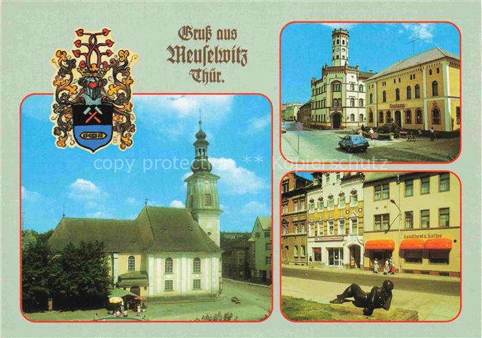 Meuselwitz Thueringen Markt Kirche Rathaus Bahnhofstrasse Skulptur Wappen