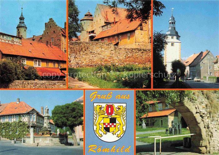 Roemhild Schloss Unterer-Turm Marktbrunnen Schlosshof Stadtmauer Wappen Fachwerk