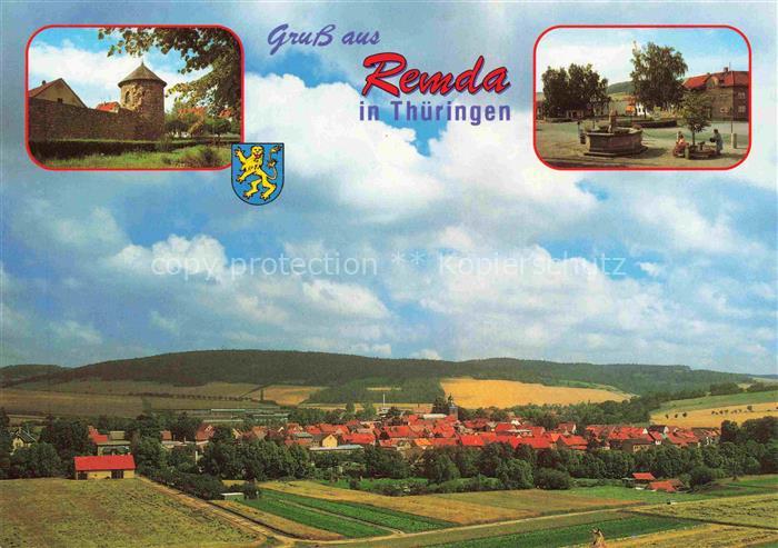 Remda-Teichel Thueringen Turm Stadtmauer Marktbrunnen Panorama Wappen Felder Dor